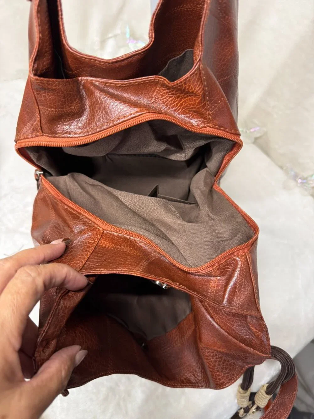 Brown Faux Leather Shoulder Bag with Matching Bag Charm & Pen